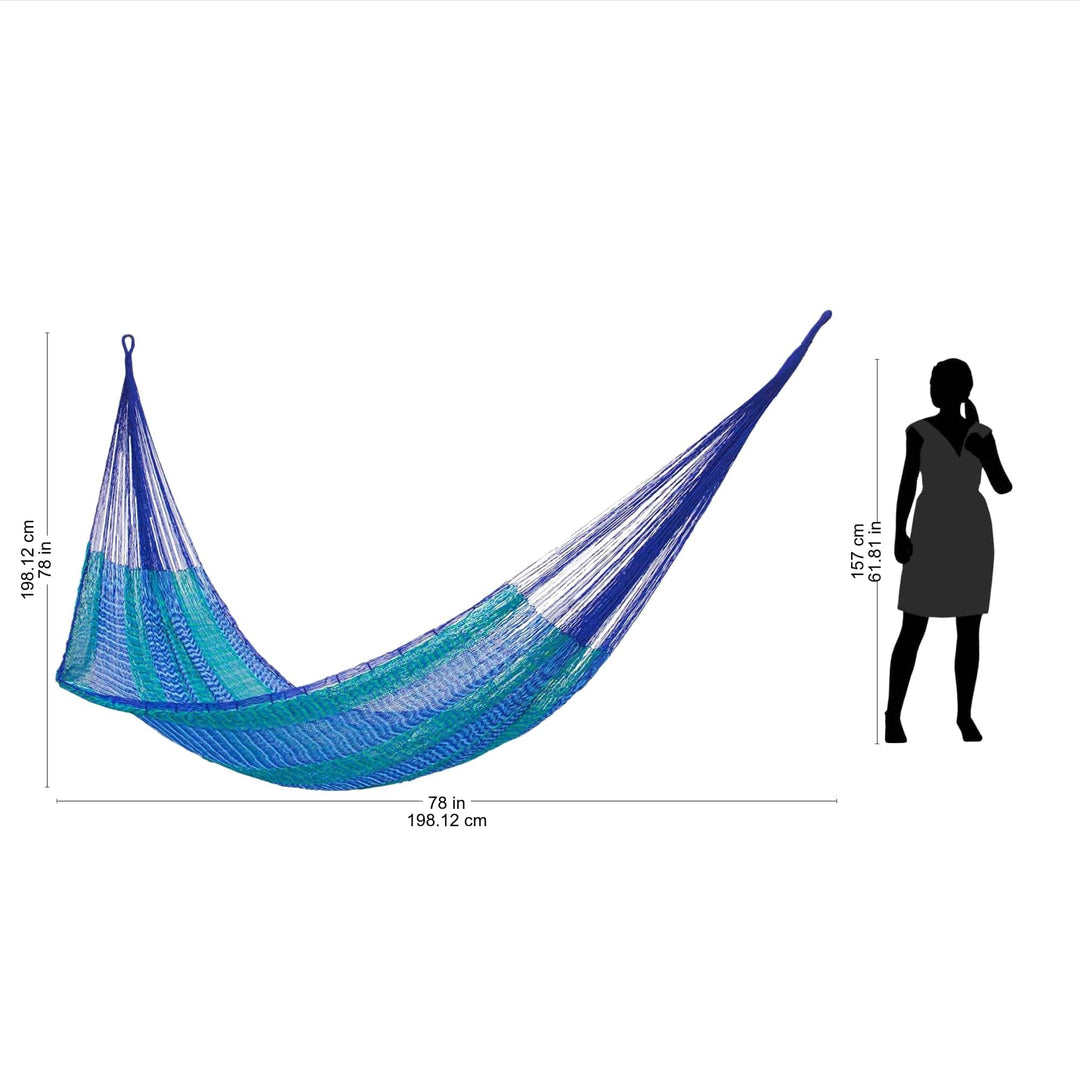 Handmade Striped Rope Hammock (Double) - Cool Lagoon