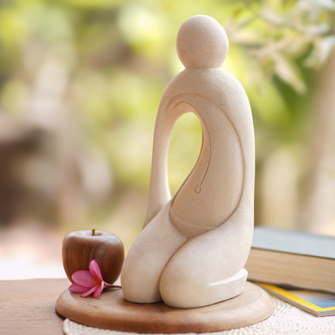 Hand-Carved Semi-Abstract Female Form Sandstone Sculpture - Graceful Movement