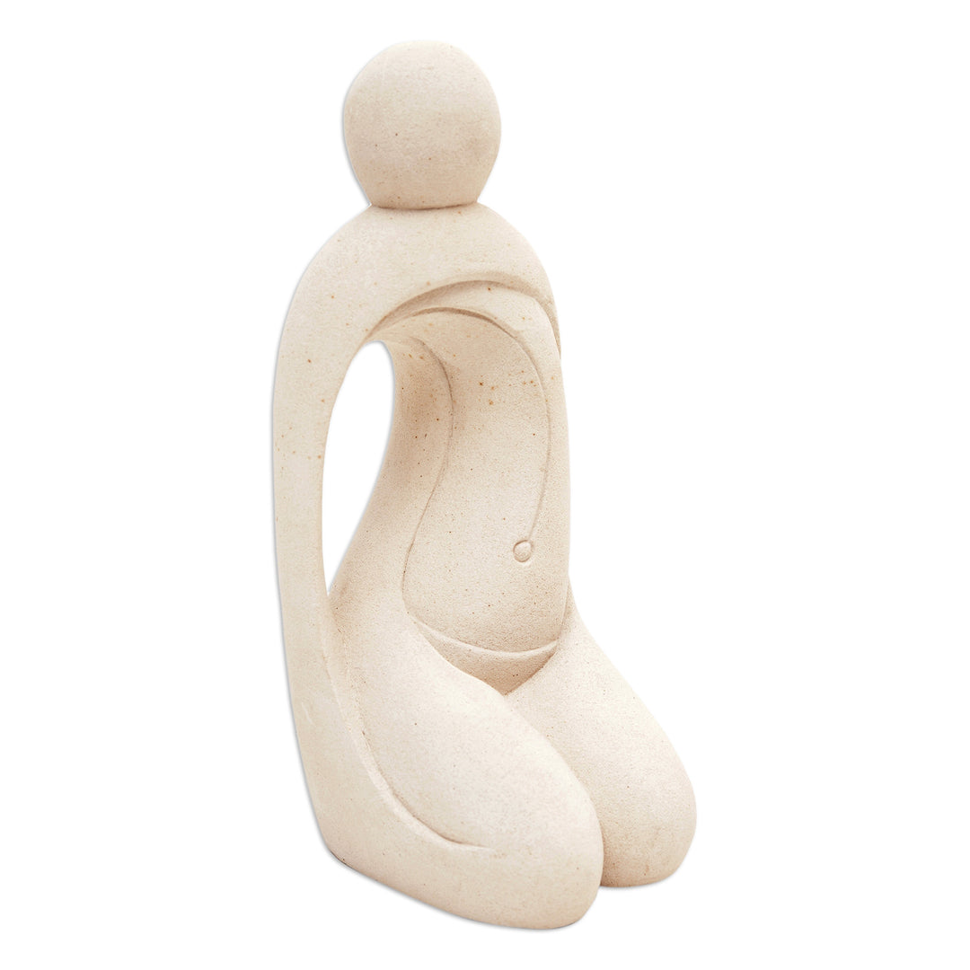 Hand-Carved Semi-Abstract Female Form Sandstone Sculpture - Graceful Movement