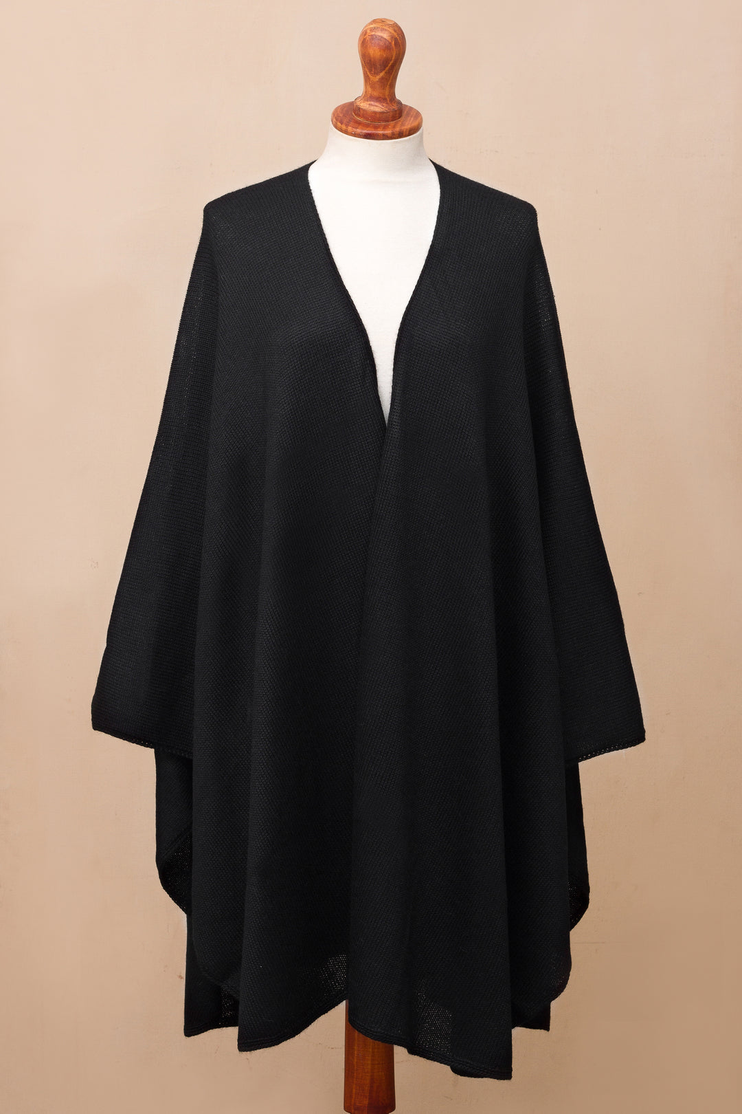 Alpaca Wool Solid Black Wrap Ruana - Bold Black