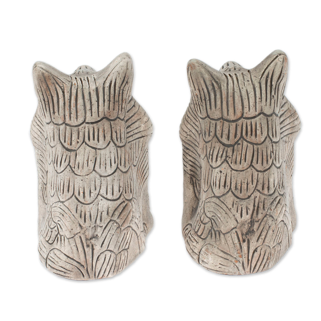 2 Ceramic Aztec Replica Wild Dog Statuettes Mexico (Pair) - Coyote Battalion