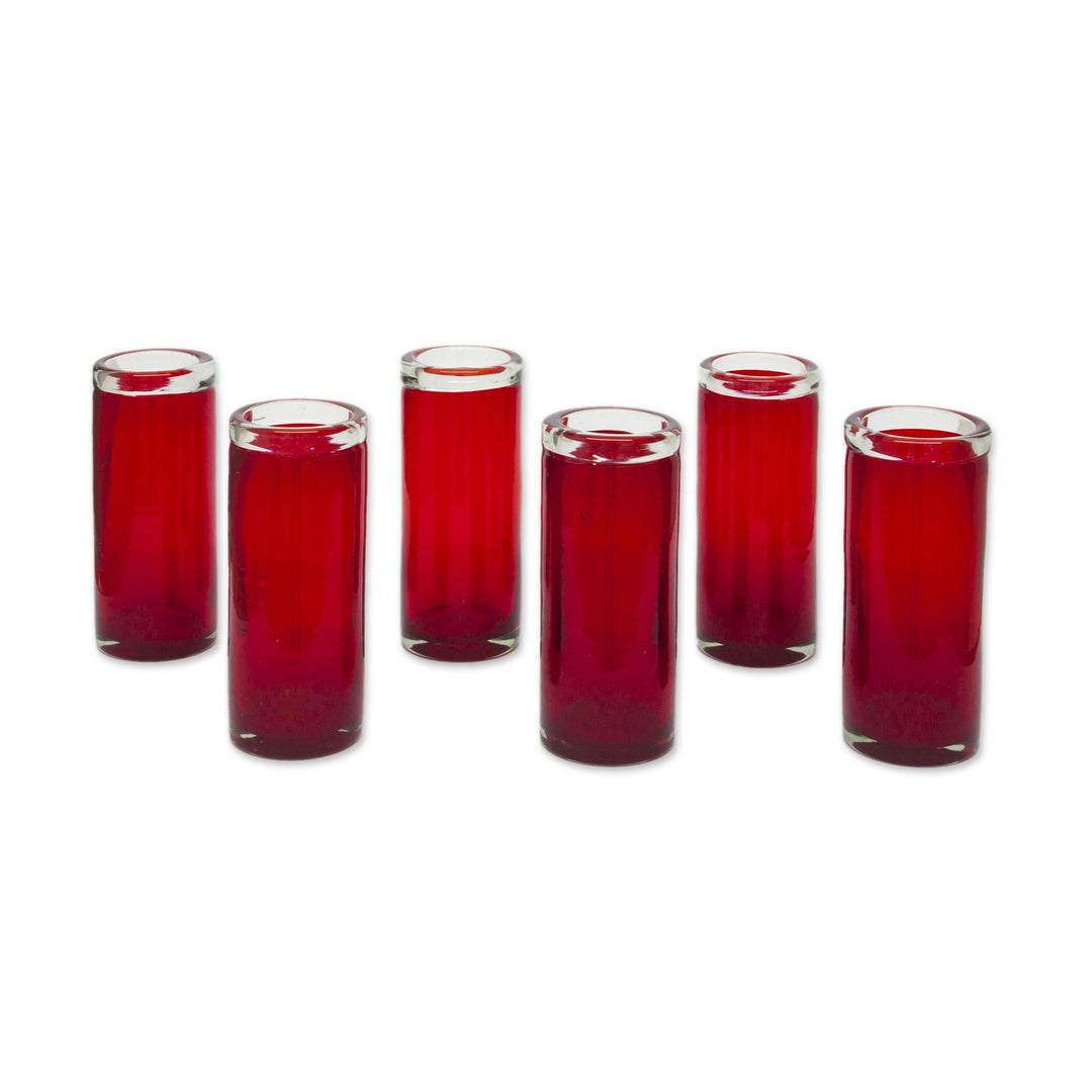 Red Hand Blown Mexican Highball Glasses Set of 6 - Festive Ruby