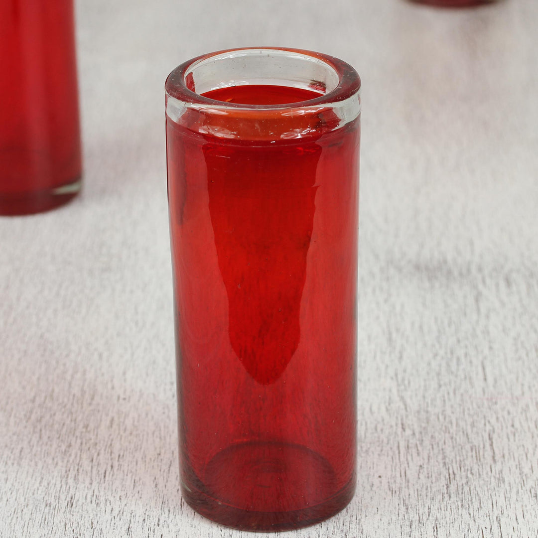 Red Hand Blown Mexican Highball Glasses Set of 6 - Festive Ruby