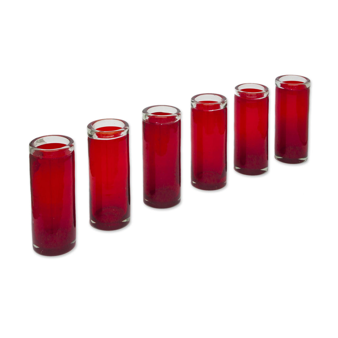 Red Hand Blown Mexican Highball Glasses Set of 6 - Festive Ruby