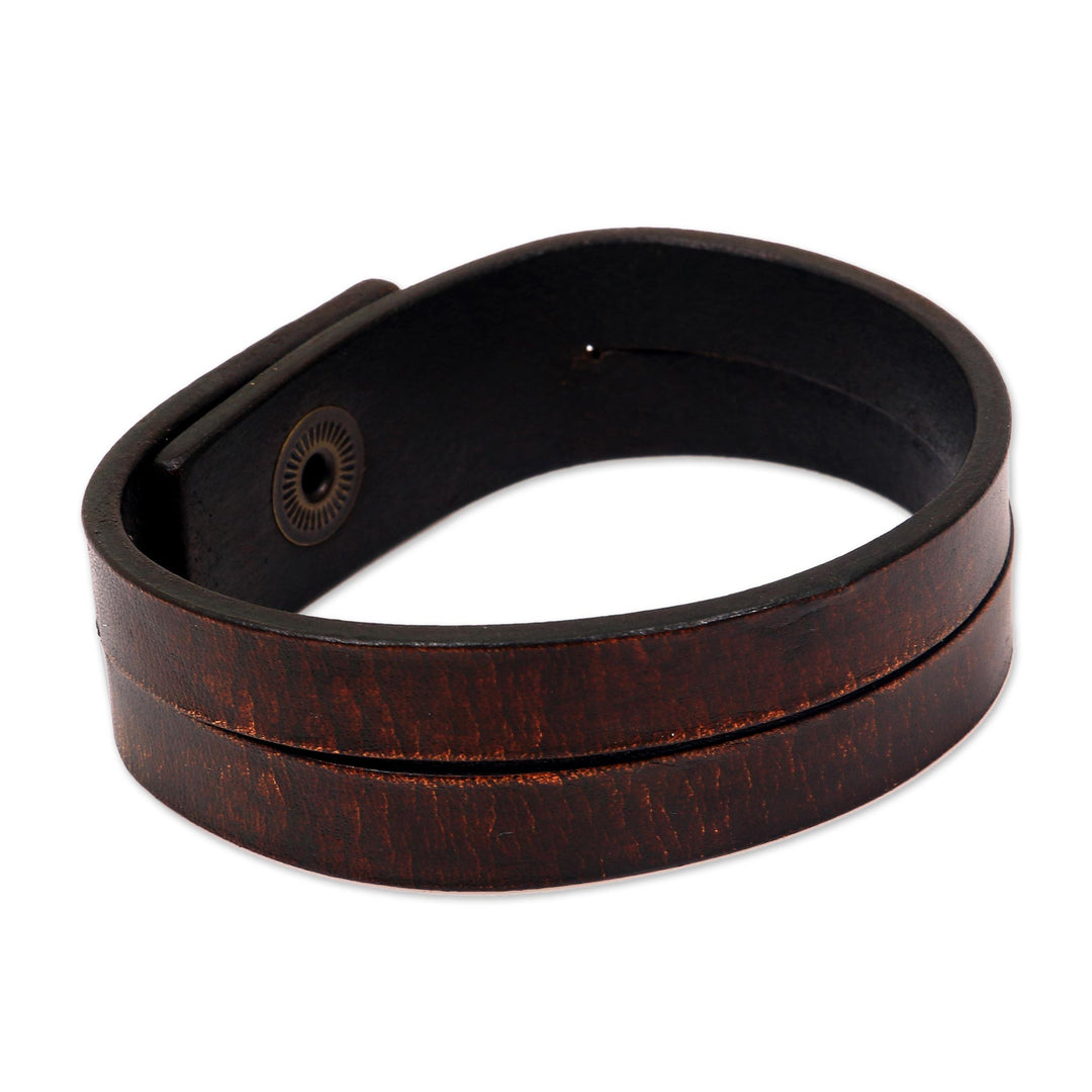 Modern Leather Wristband Bracelet (Medium) - Duality in Brown