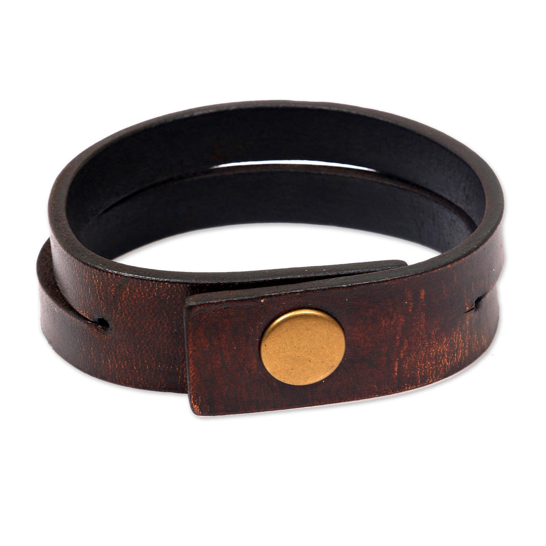 Modern Leather Wristband Bracelet (Medium) - Duality in Brown
