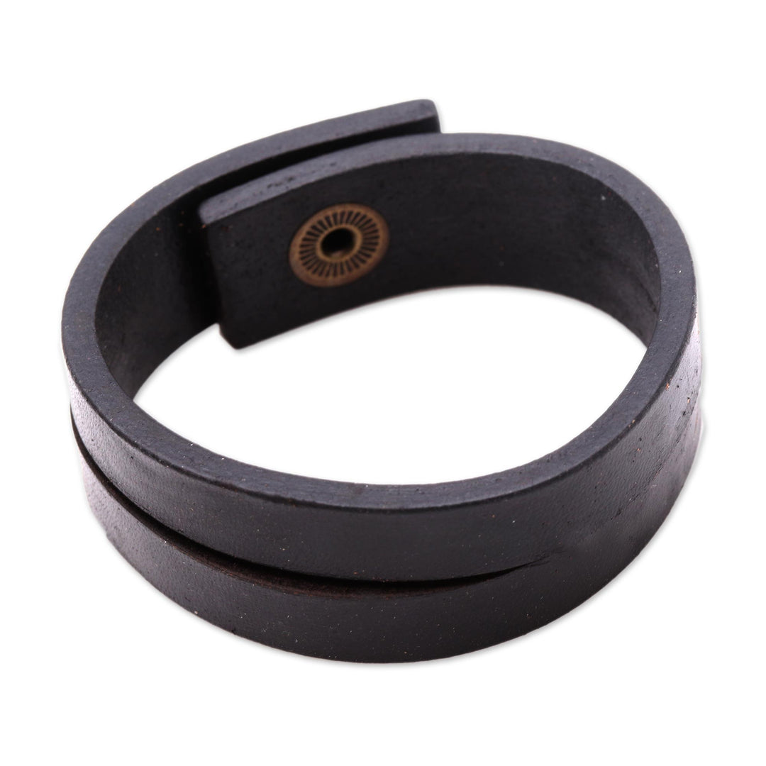 Handmade Leather Wristband Bracelet - Duality in Black
