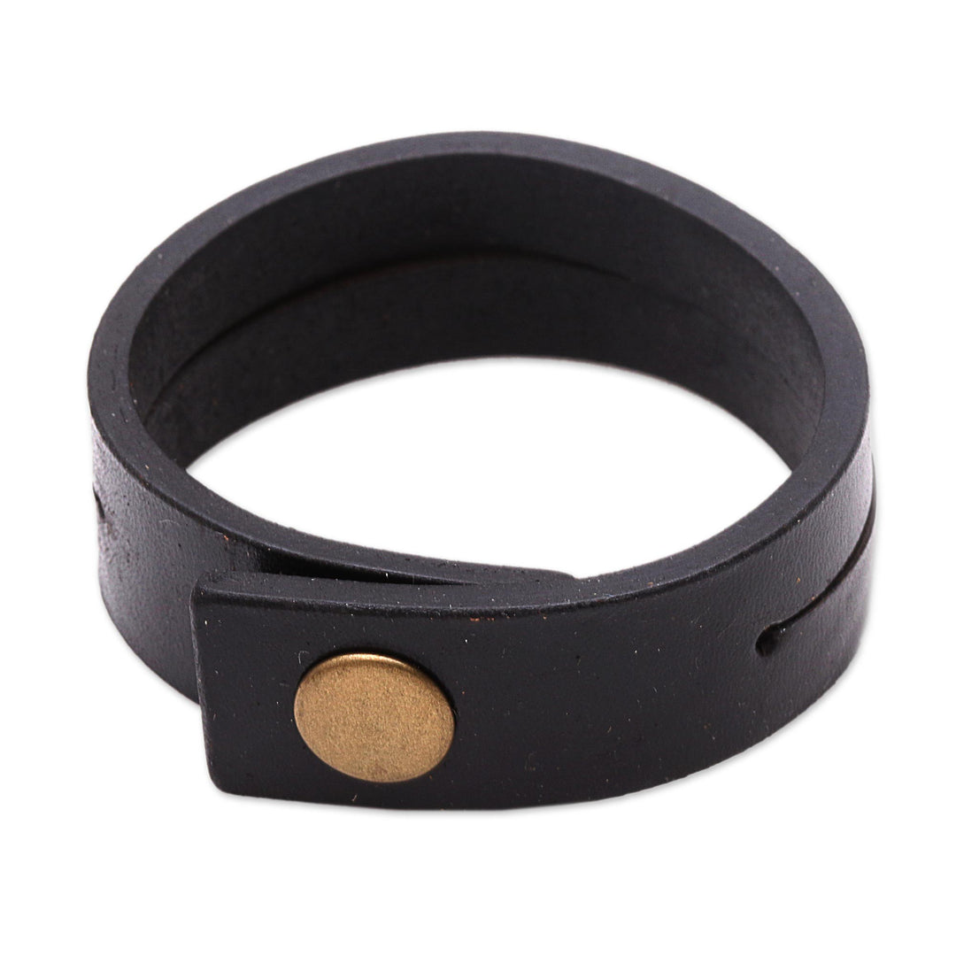 Handmade Leather Wristband Bracelet - Duality in Black