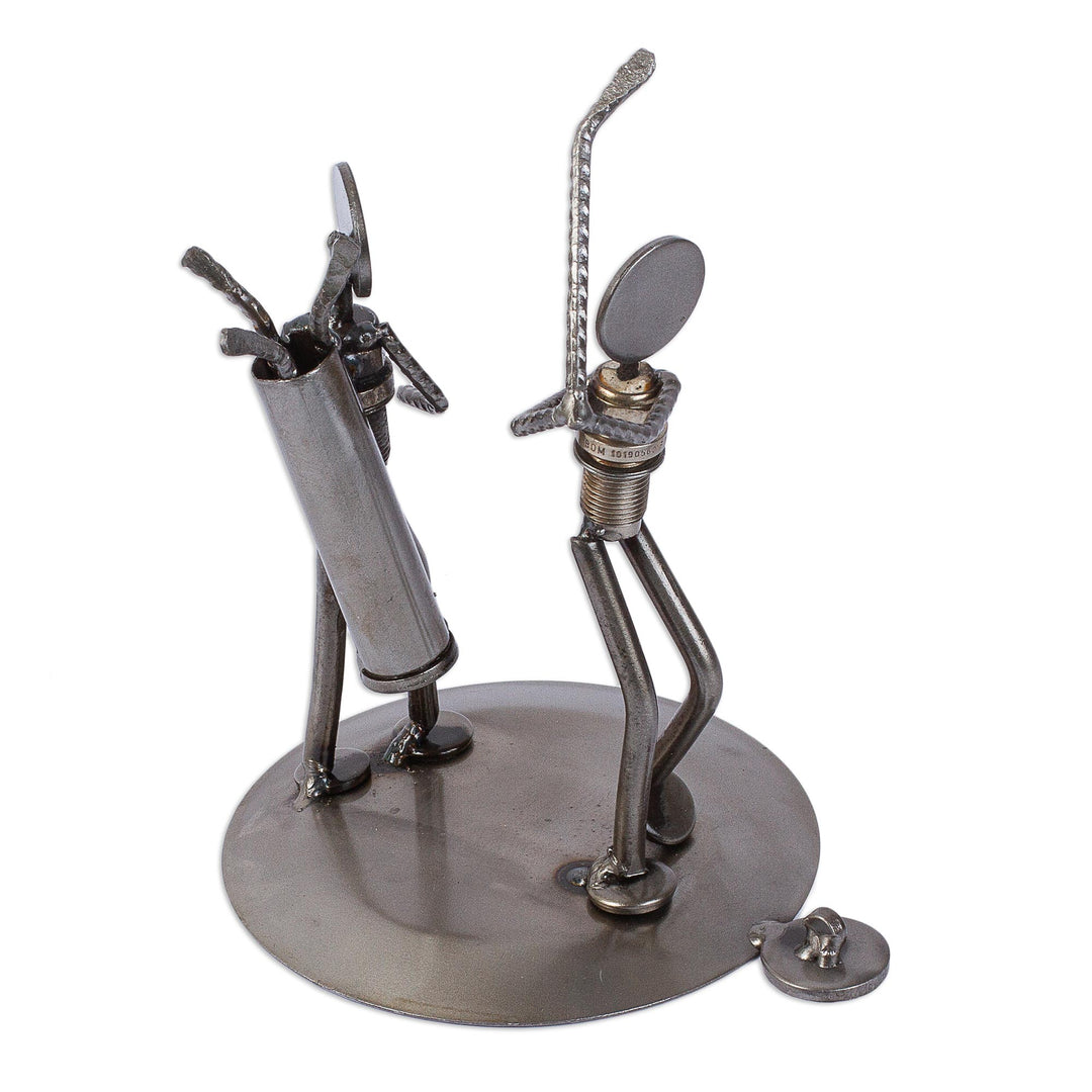 Recycled Metal Auto Parts Golf Sculpture - Rustic Golfer