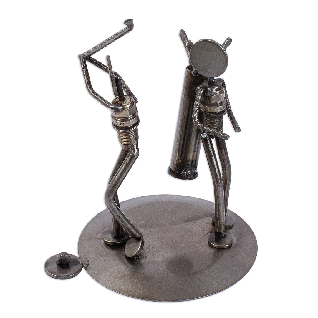 Recycled Metal Auto Parts Golf Sculpture - Rustic Golfer