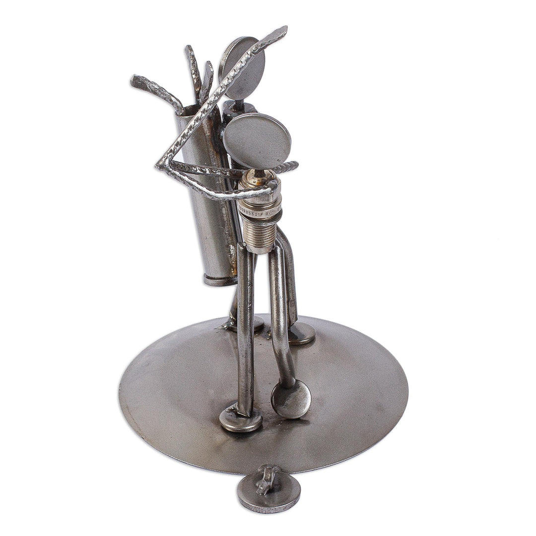 Recycled Metal Auto Parts Golf Sculpture - Rustic Golfer