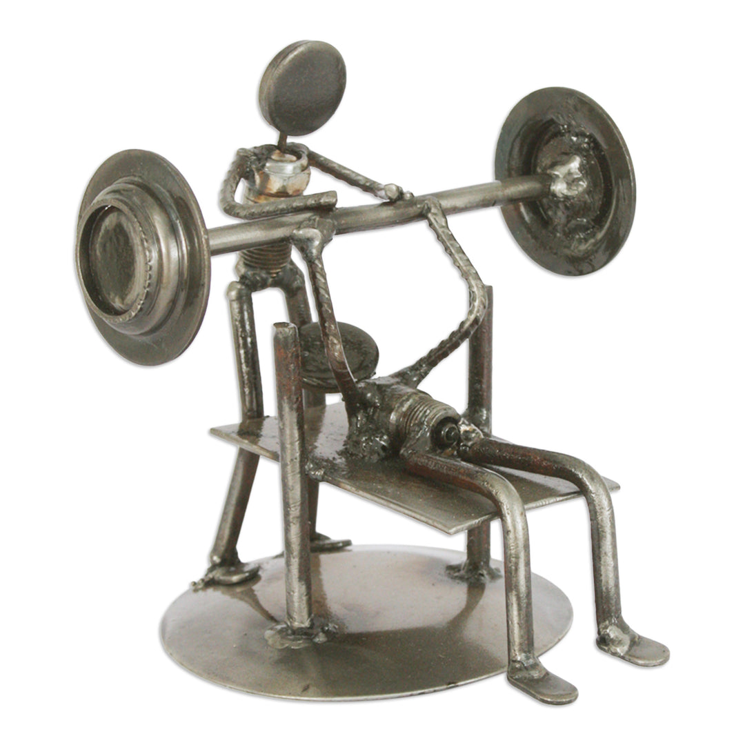 Handcrafted Athlete Recycled Metal Sculpture Mexico - Rustic Weightlifter
