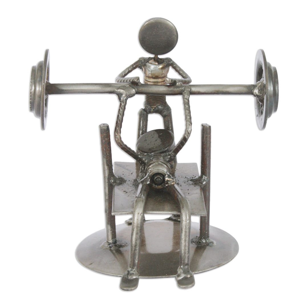 Handcrafted Athlete Recycled Metal Sculpture Mexico - Rustic Weightlifter