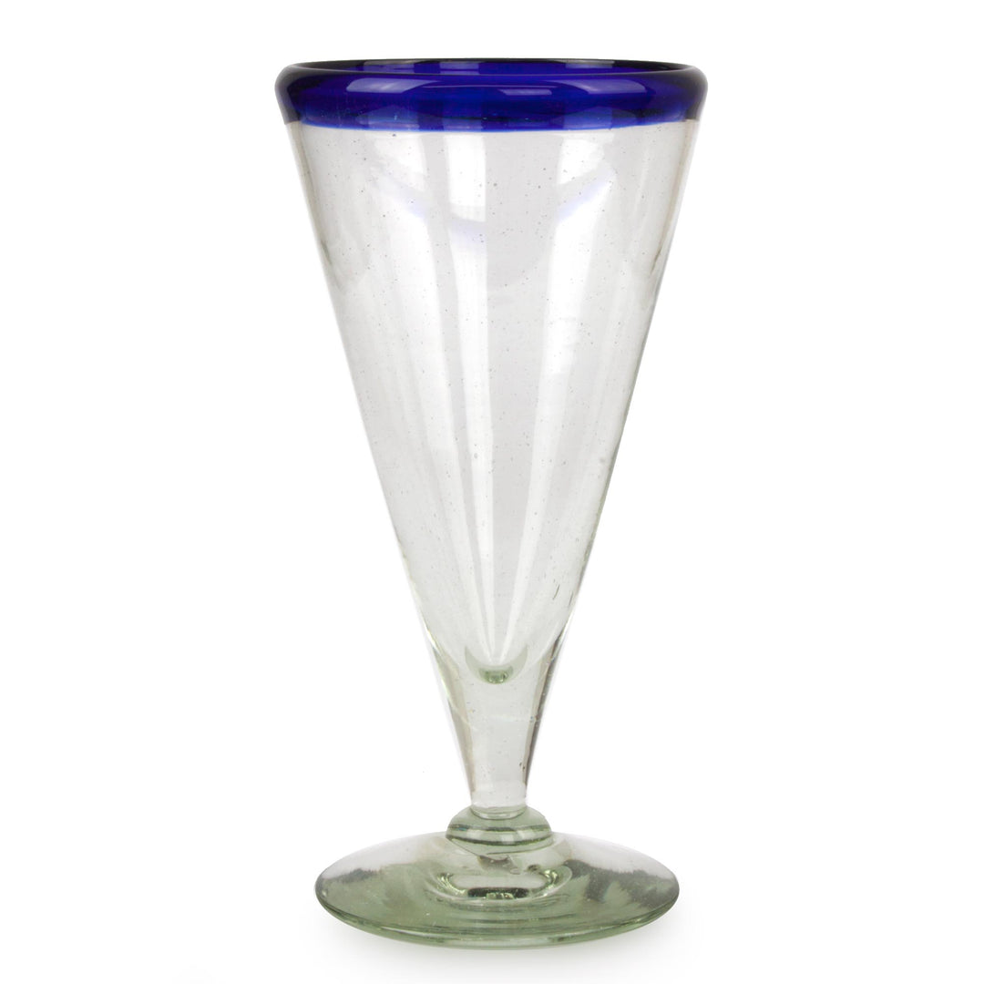 Artisan Crafted Recycled Handblown Blue Rim Beer Glasses - Cobalt Classics