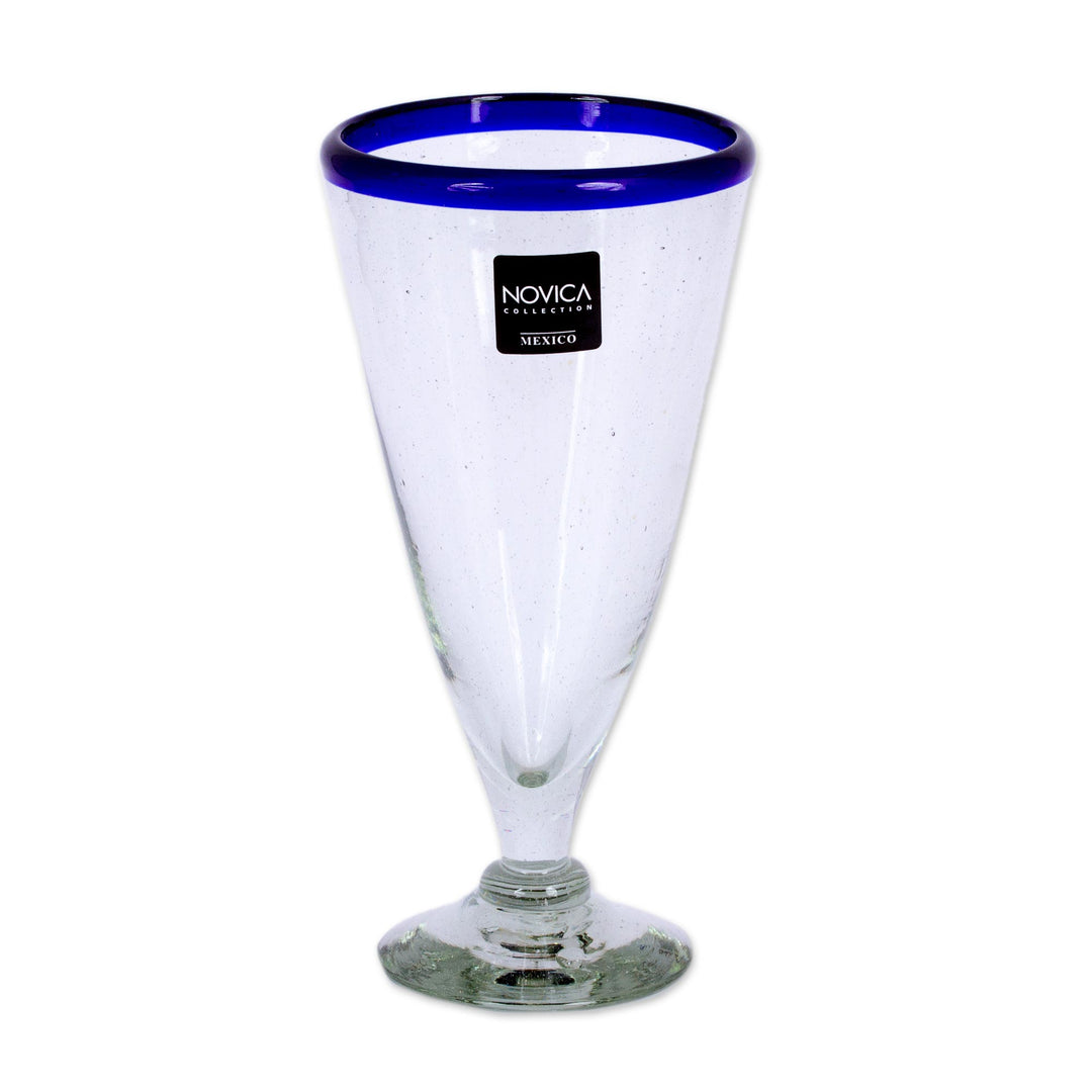 Artisan Crafted Recycled Handblown Blue Rim Beer Glasses - Cobalt Classics