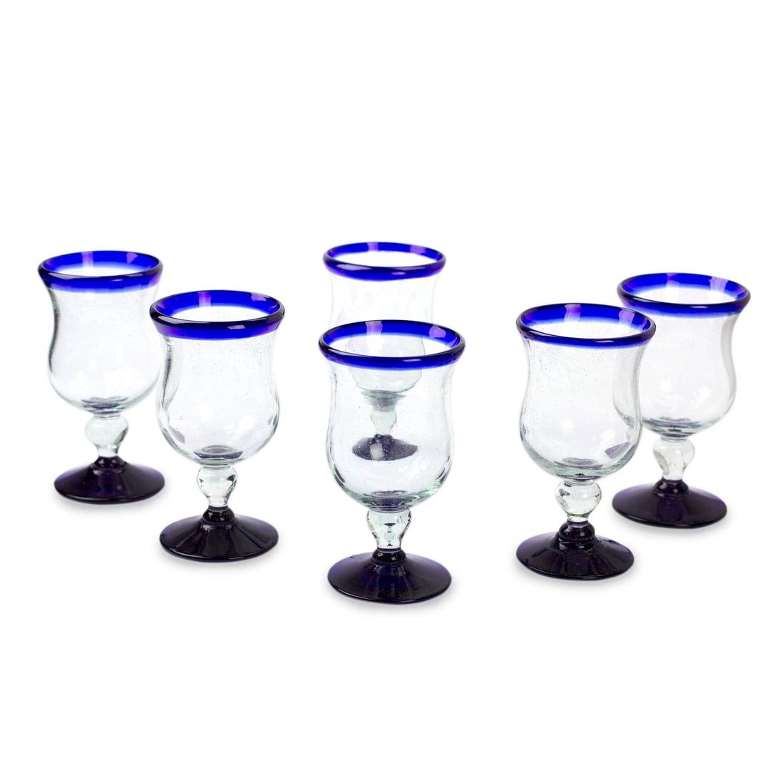 Collectible Handblown Glass Goblets Drinkware Set of 6 - Spring Skies