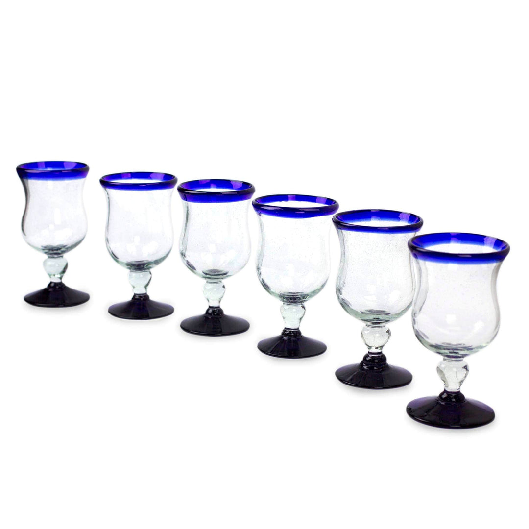 Collectible Handblown Glass Goblets Drinkware Set of 6 - Spring Skies