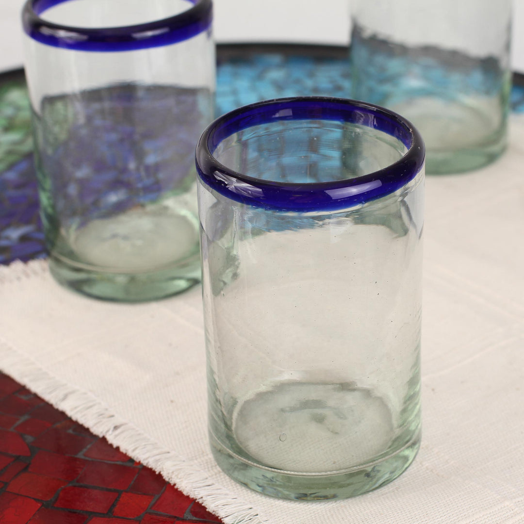 Fair Trade Blue Handblown Glass Tumbler Drinkware Set of 6 - Cobalt Classics