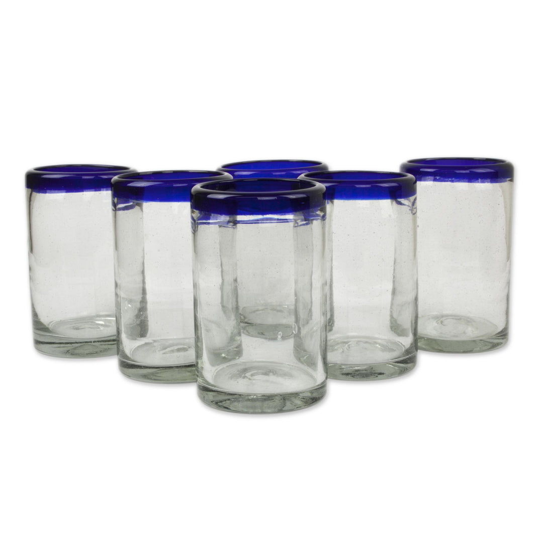 Fair Trade Blue Handblown Glass Tumbler Drinkware Set of 6 - Cobalt Classics