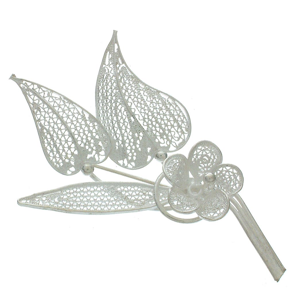 Sterling silver brooch pin - Silver Camellia