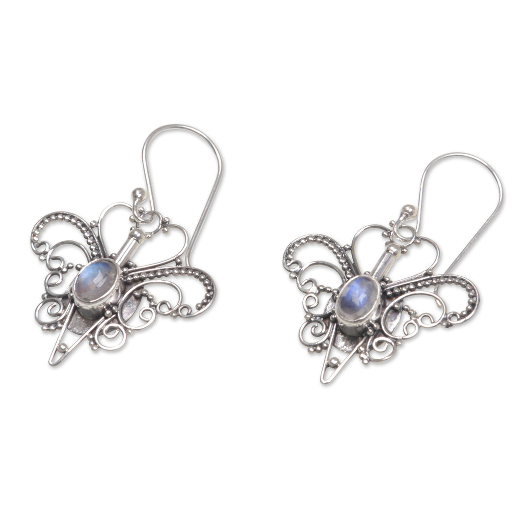 Rainbow Moonstone Sterling Silver Dangle Earrings - Butterfly Love