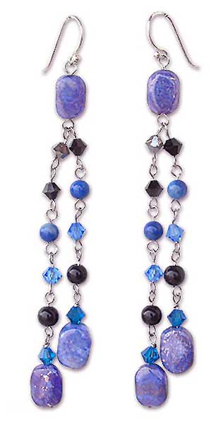 Fair Trade Lapis Lazuli Dangle Earrings - Blue Rain Shower