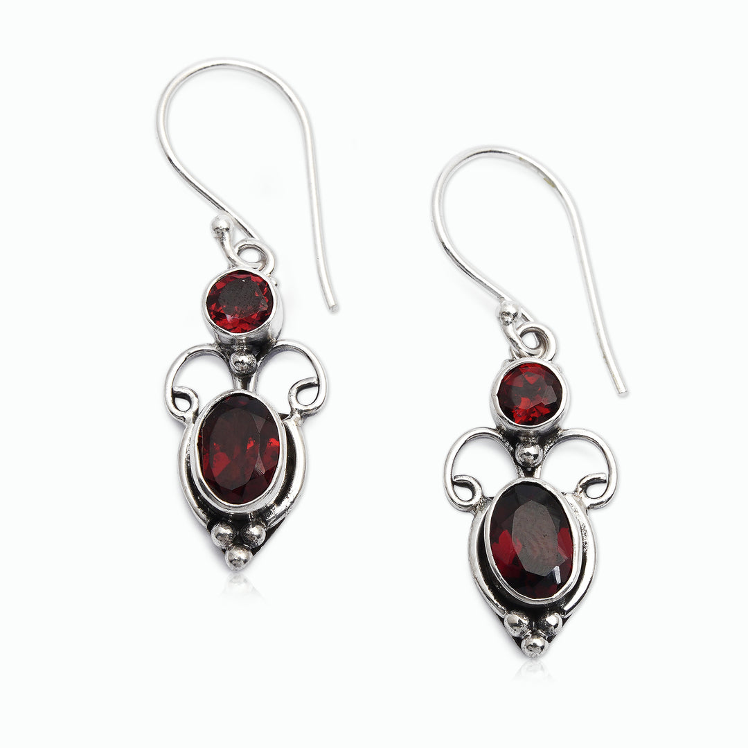 Sterling Silver Garnet Dangle Earrings - Crown Princess