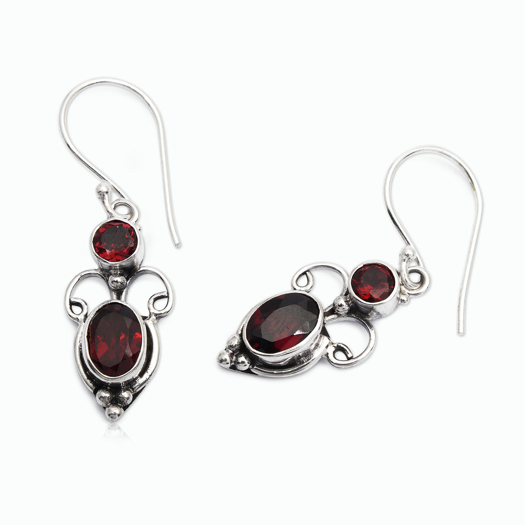 Sterling Silver Garnet Dangle Earrings - Crown Princess