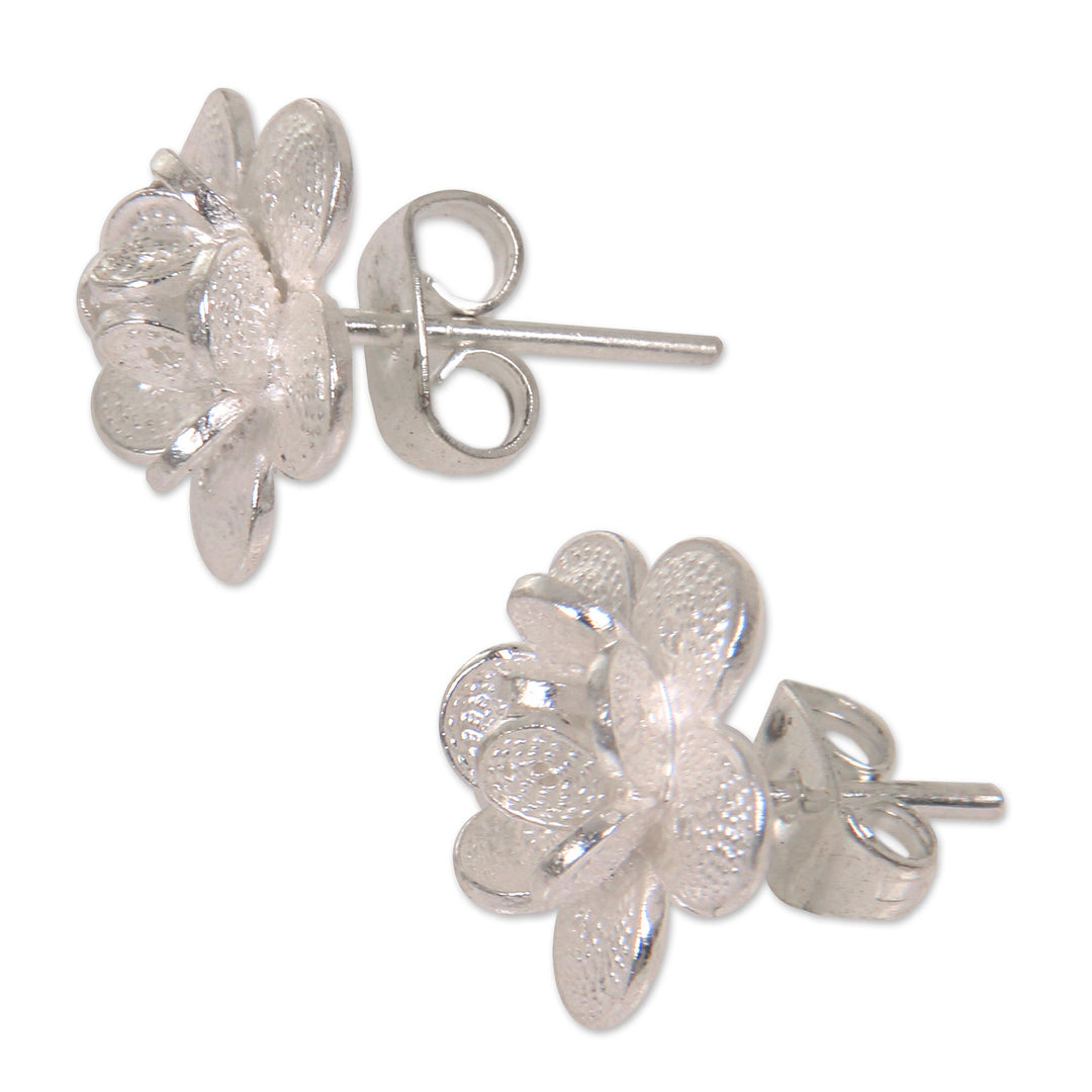 Indonesian Sterling Silver Floral Button Earrings - Desert Rose