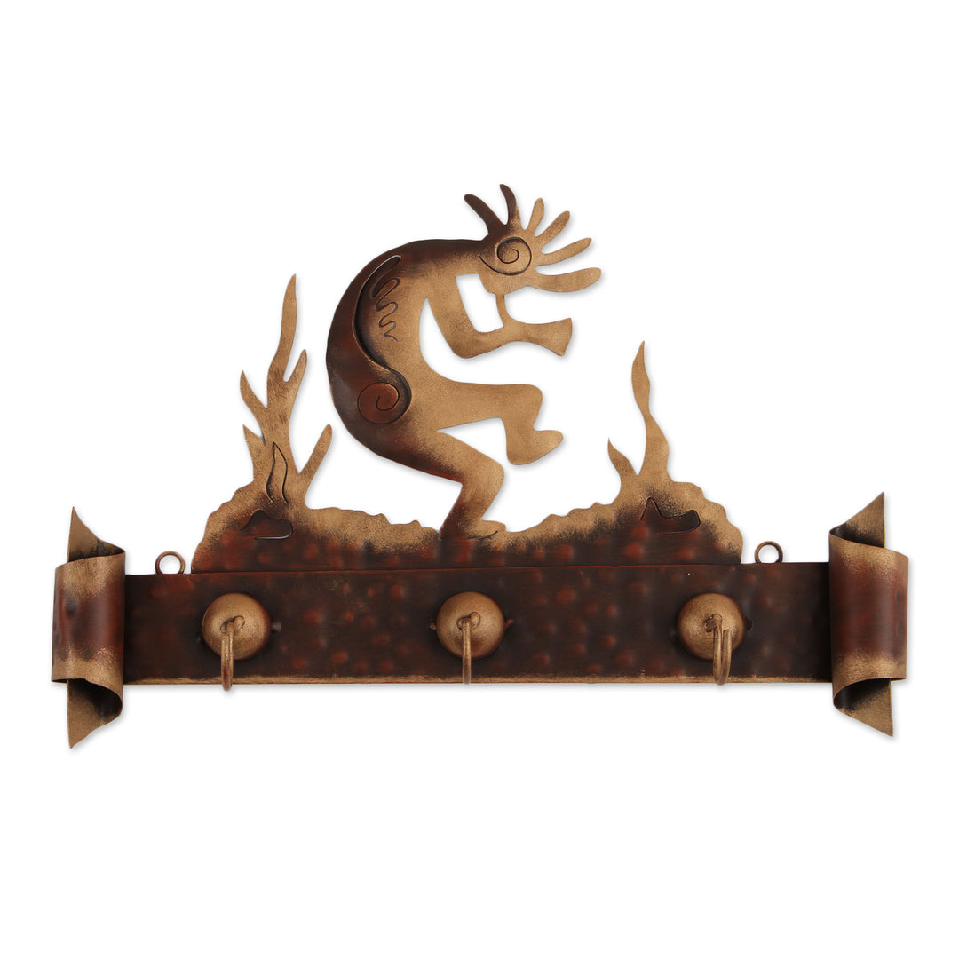 Hand Made Cultural Steel Coat and Key Holder - Kokopelli Serenade