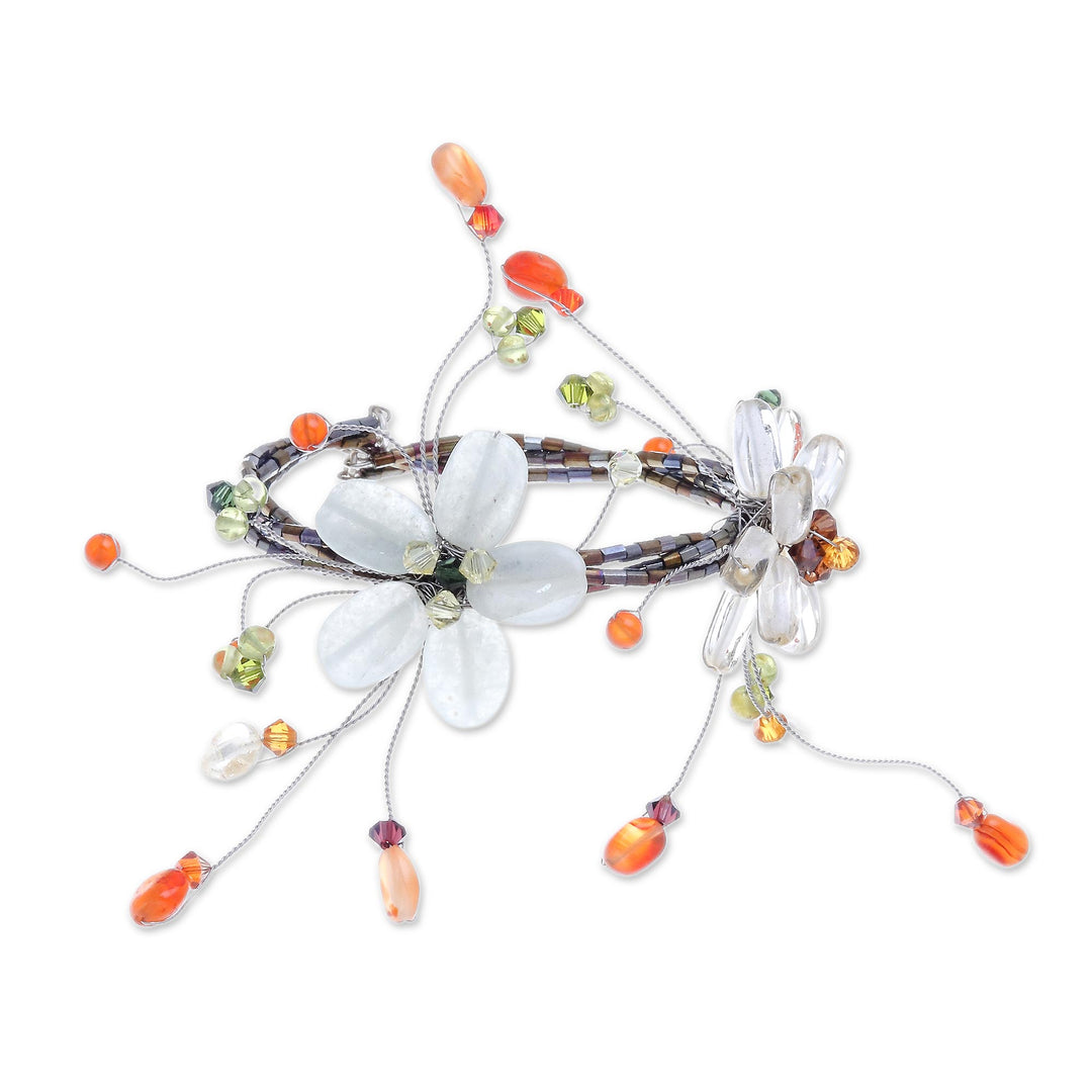 Carnelian and Citrine Beaded Flower Bracelet - Blossoming Web