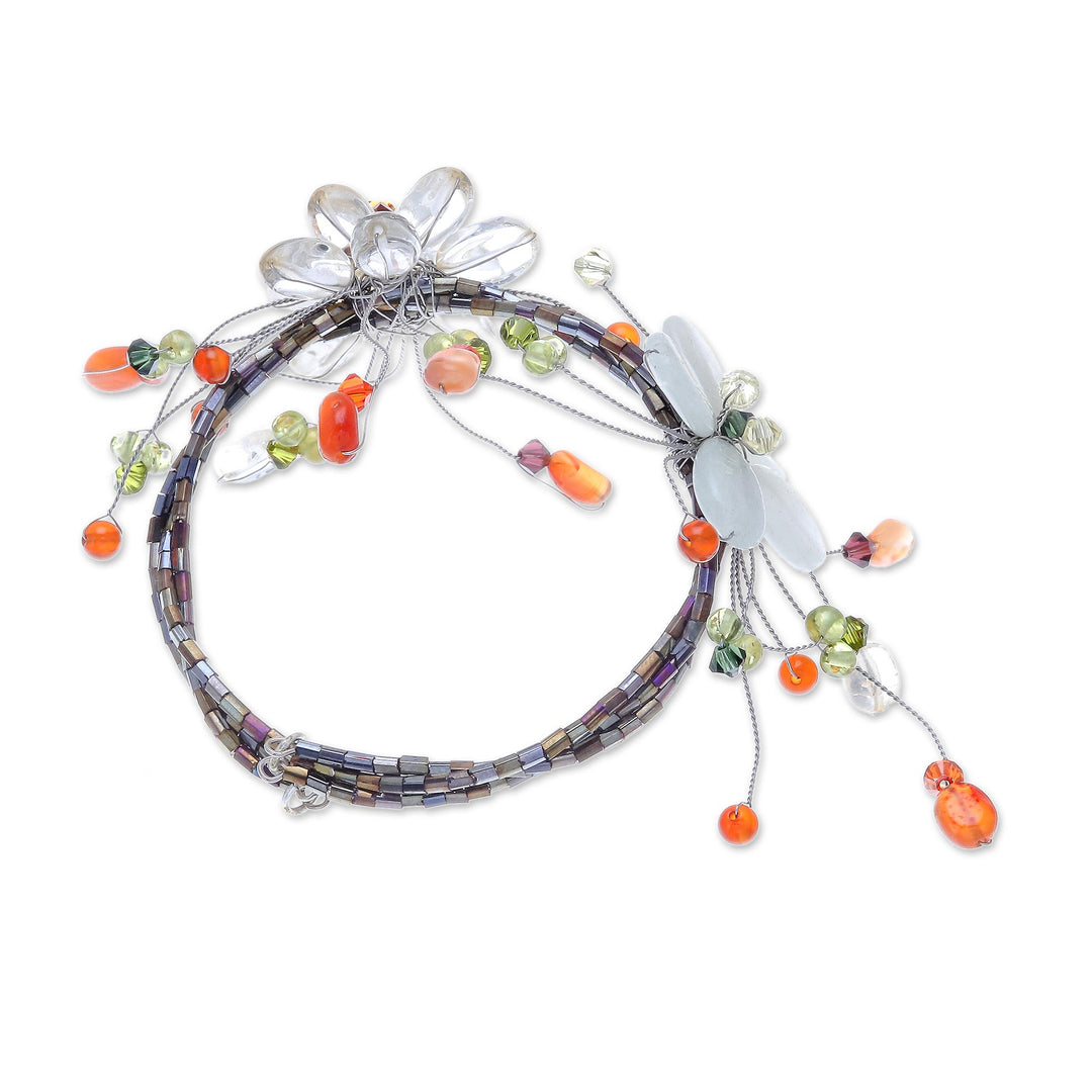 Carnelian and Citrine Beaded Flower Bracelet - Blossoming Web