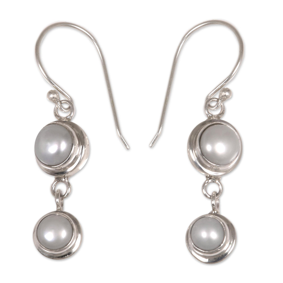 Pearl Sterling Silver Dangle Earrings - Two Full Moons
