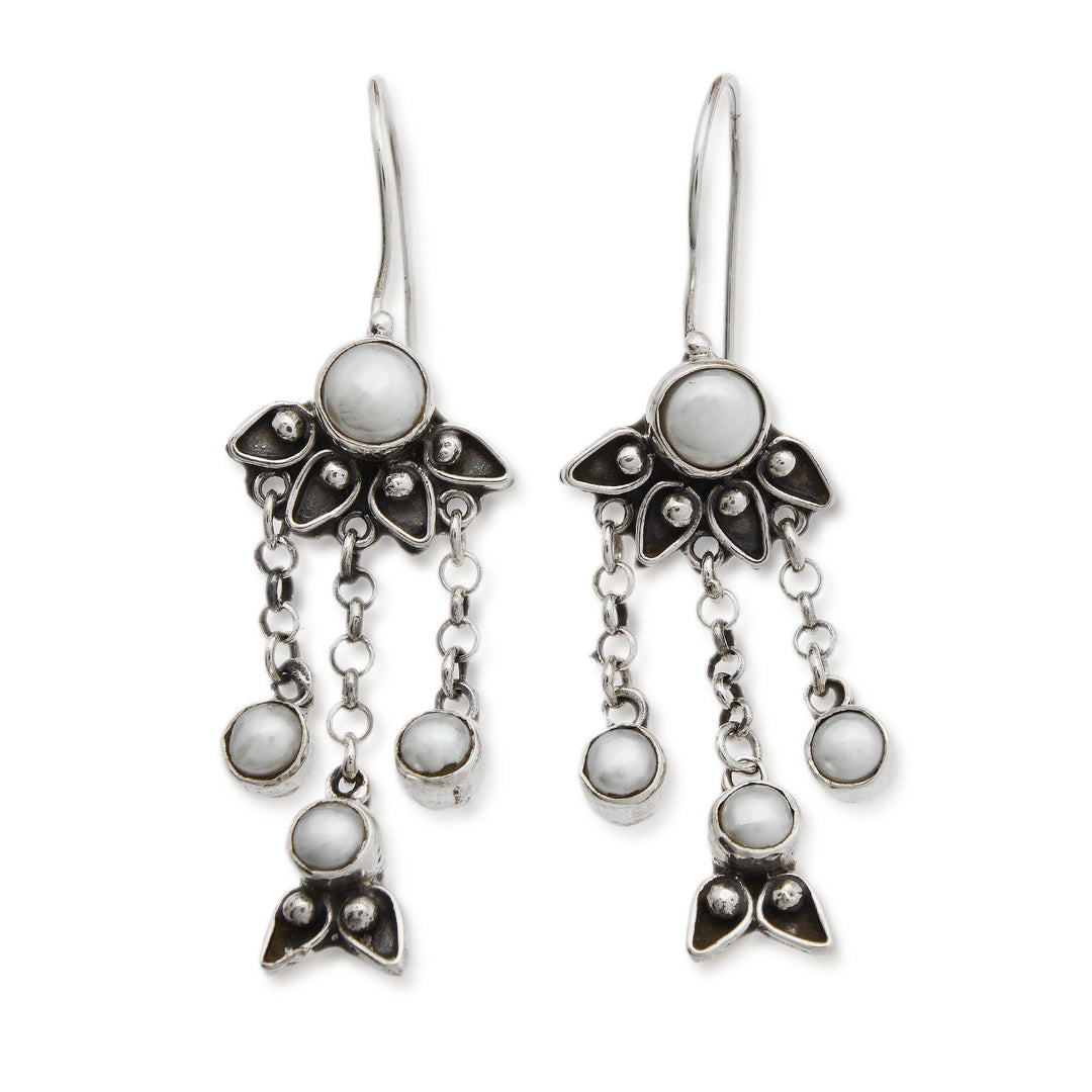 Sterling Silver Pearl Chandelier Earrings - Moonlight Lotus