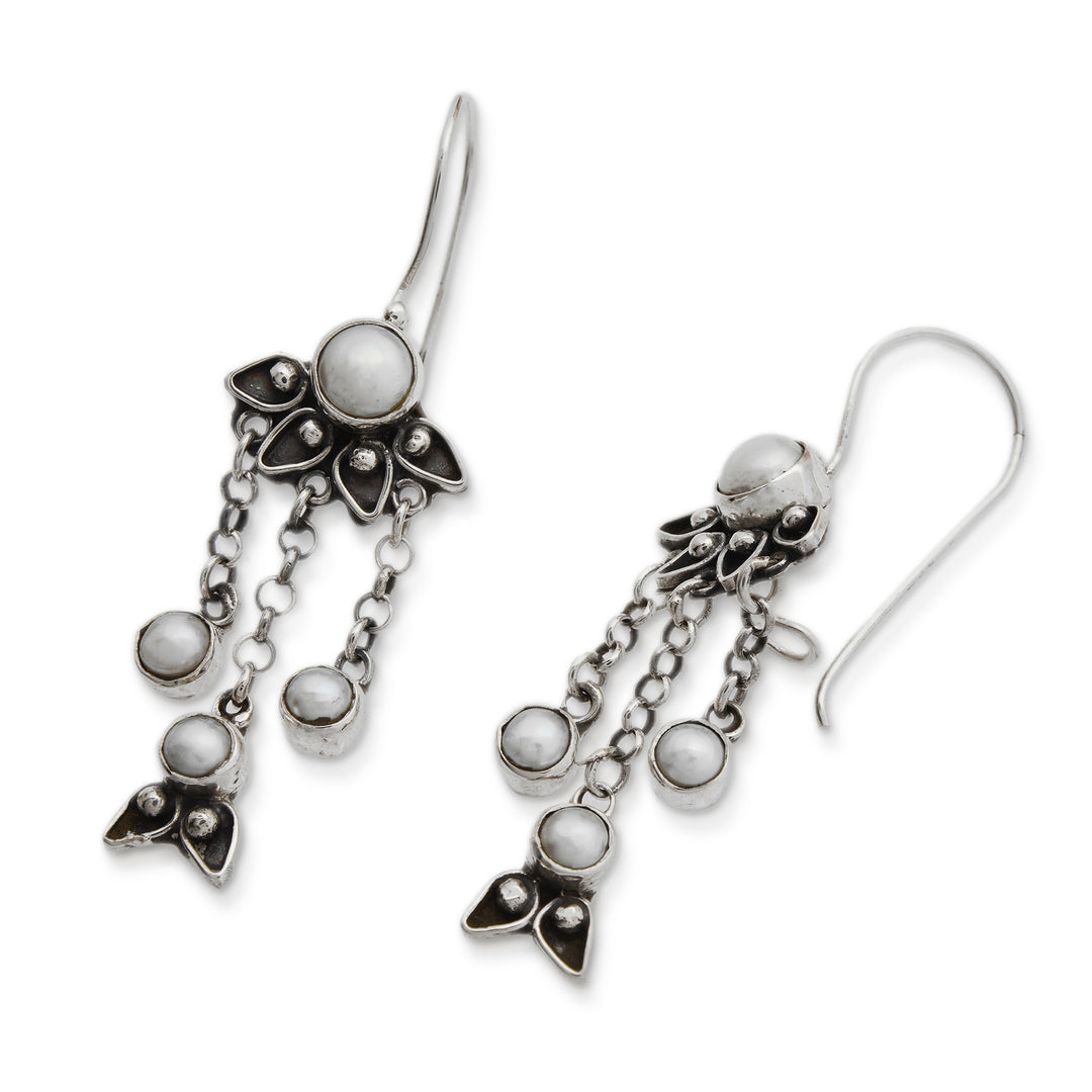 Sterling Silver Pearl Chandelier Earrings - Moonlight Lotus