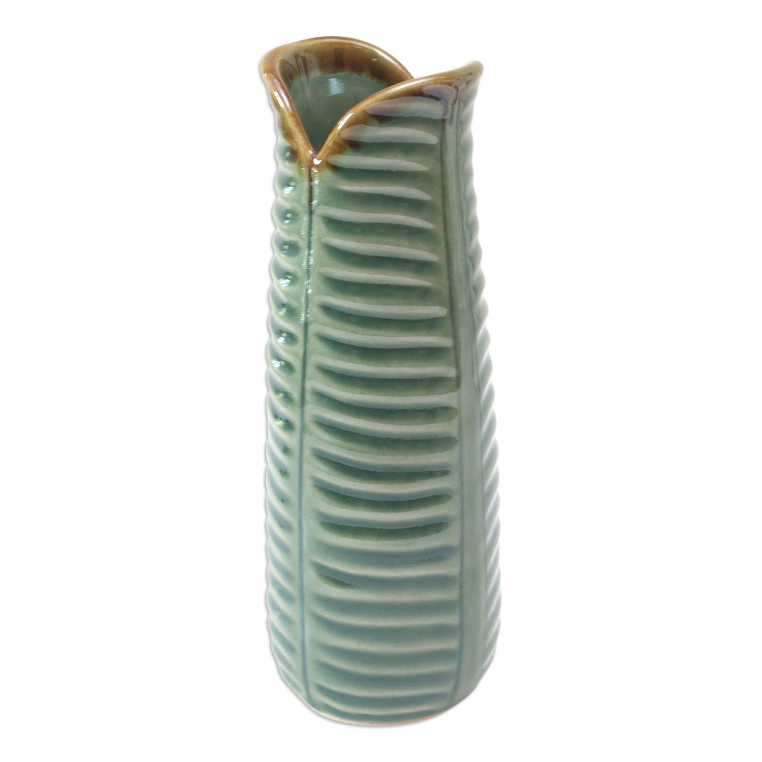 Green Ceramic Leaf Vase Handcrafted in Bali - Nature Speaks