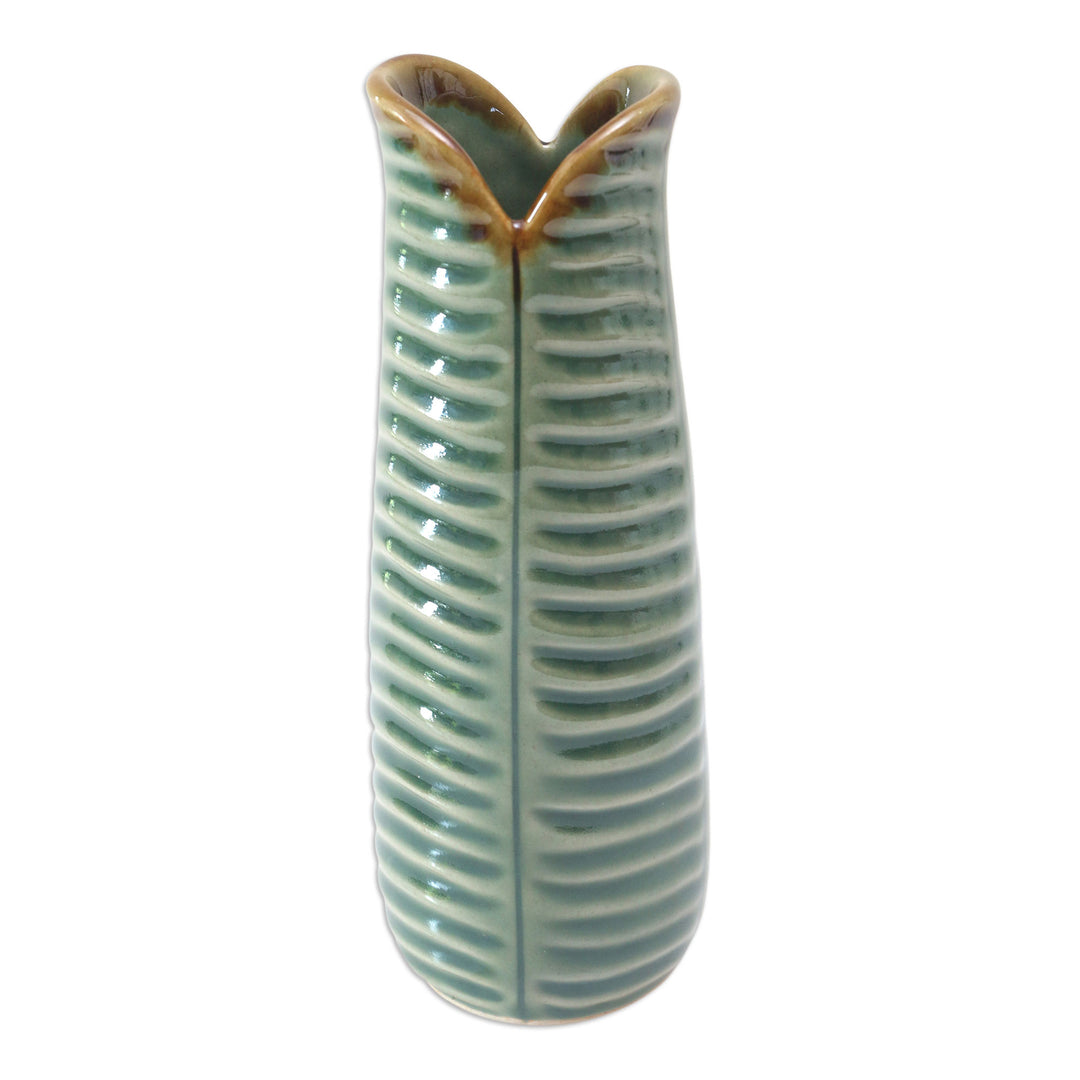 Green Ceramic Leaf Vase Handcrafted in Bali - Nature Speaks