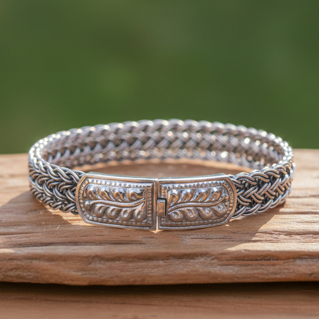 Handcrafted Sterling Silver Wristband Bracelet - Mayom Tree