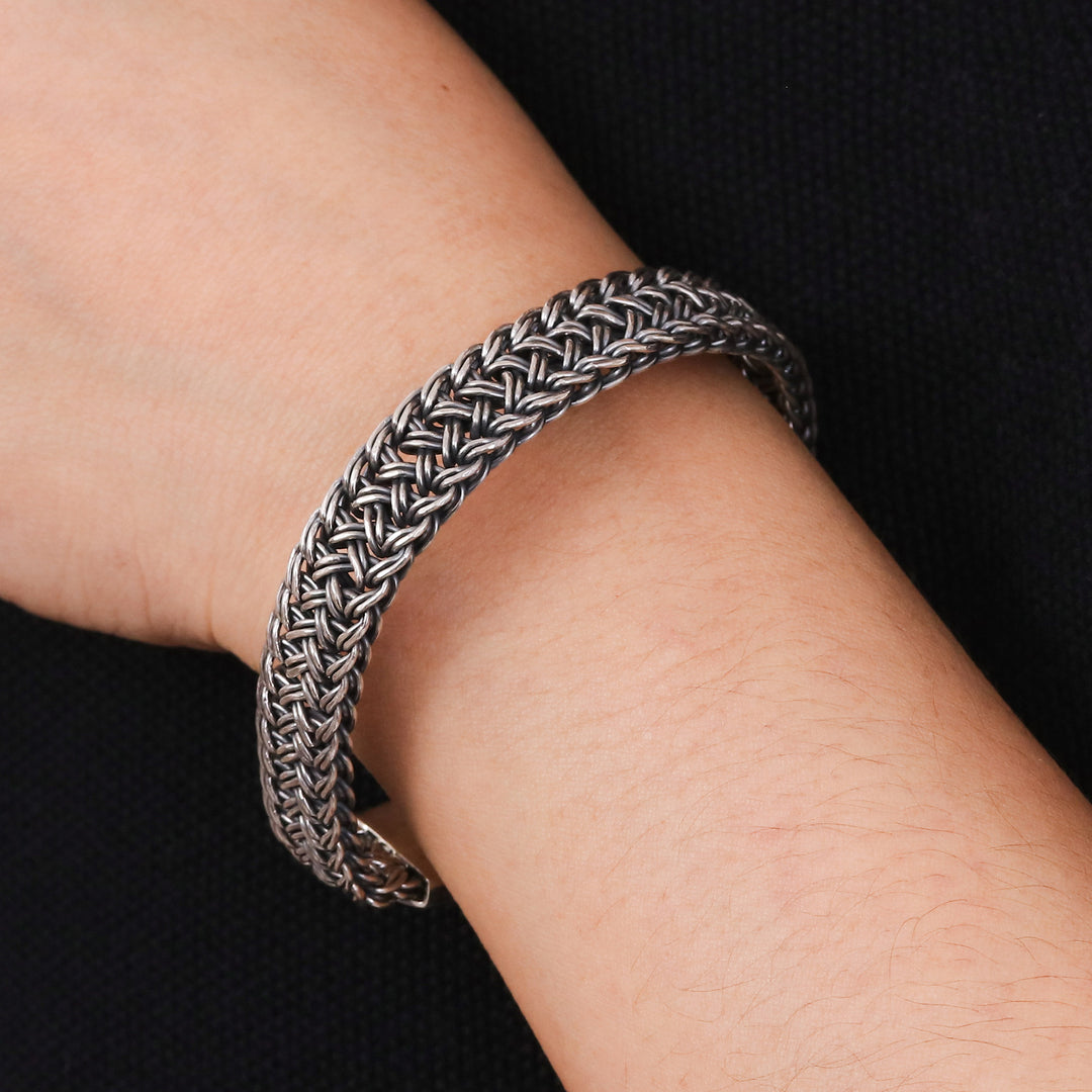 Handcrafted Sterling Silver Wristband Bracelet - Mayom Tree