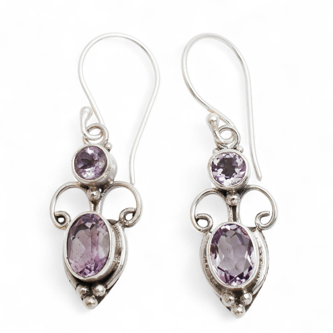 Sterling Silver Amethyst Dangle Earrings - Crown Princess