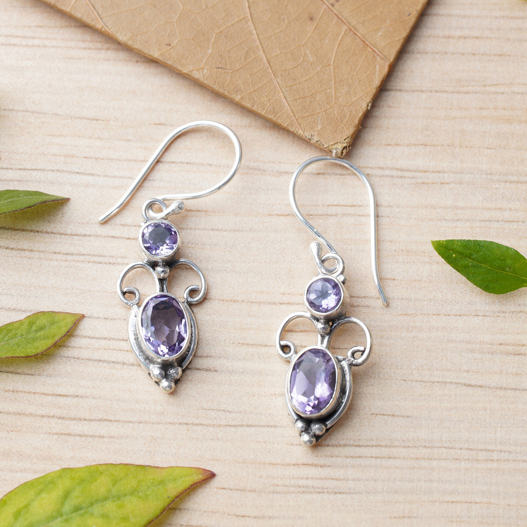 Sterling Silver Amethyst Dangle Earrings - Crown Princess