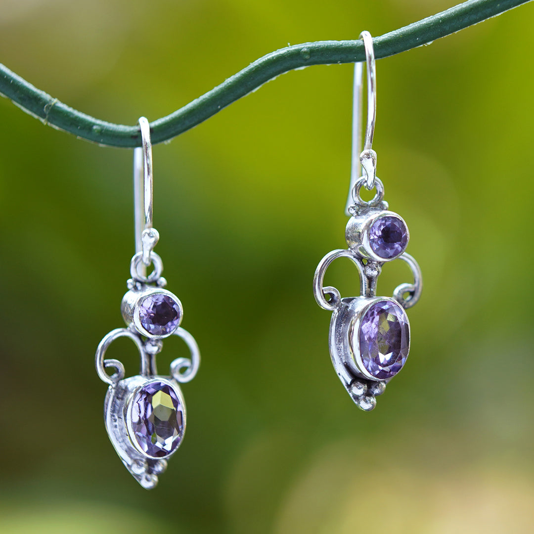 Sterling Silver Amethyst Dangle Earrings - Crown Princess