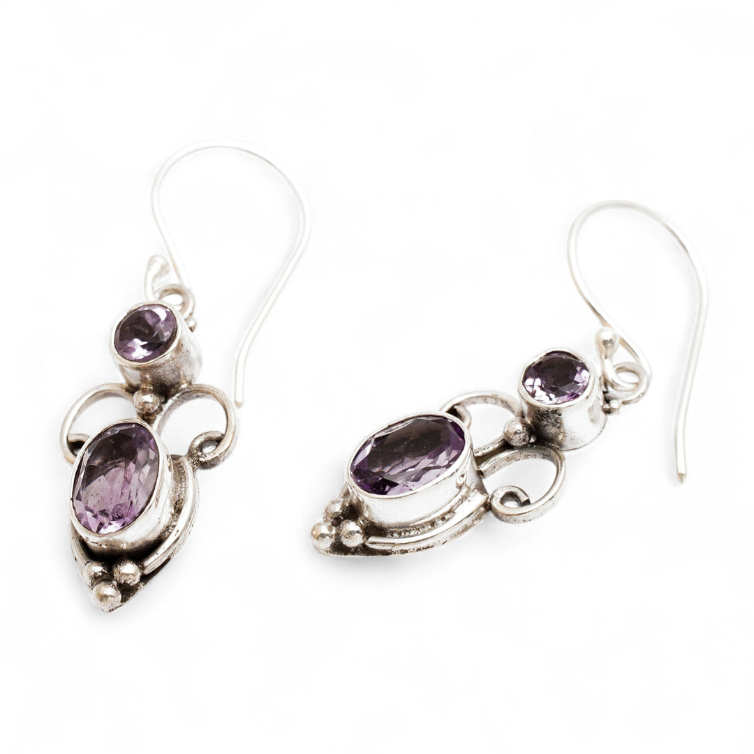 Sterling Silver Amethyst Dangle Earrings - Crown Princess