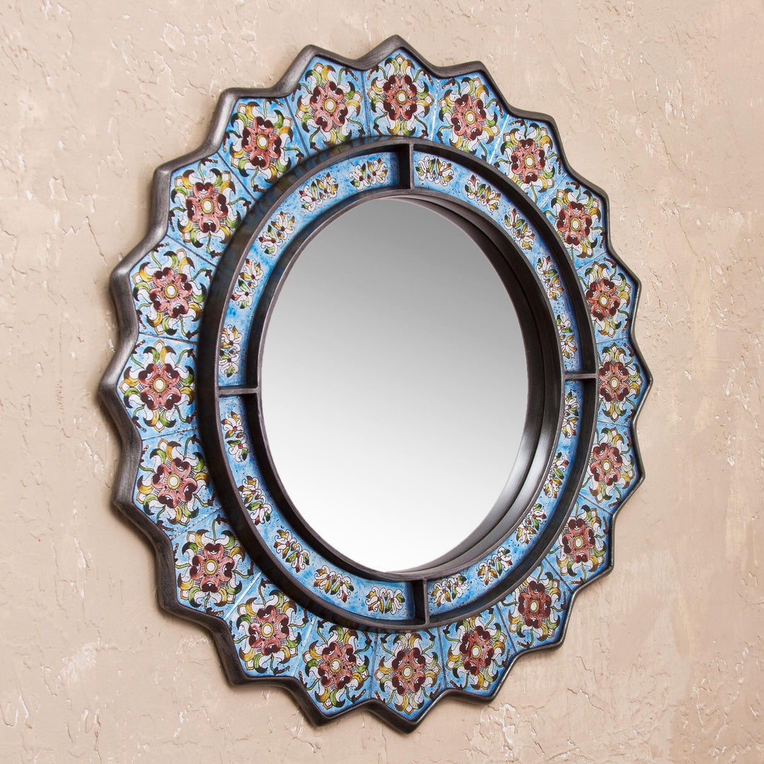 Reverse Painted Glass Floral Wall Mirror with Bluebells - Bluebells