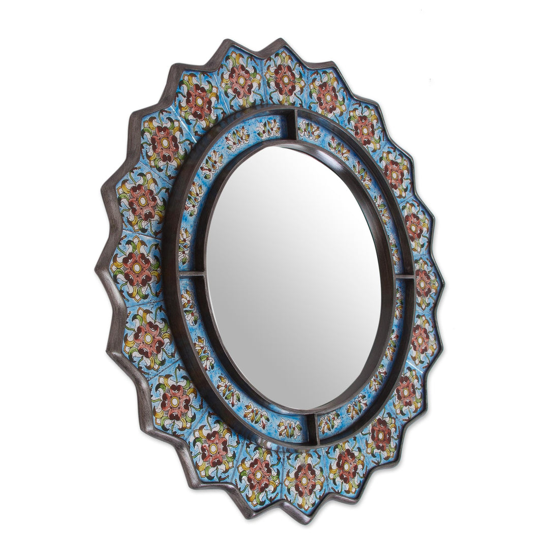 Reverse Painted Glass Floral Wall Mirror with Bluebells - Bluebells