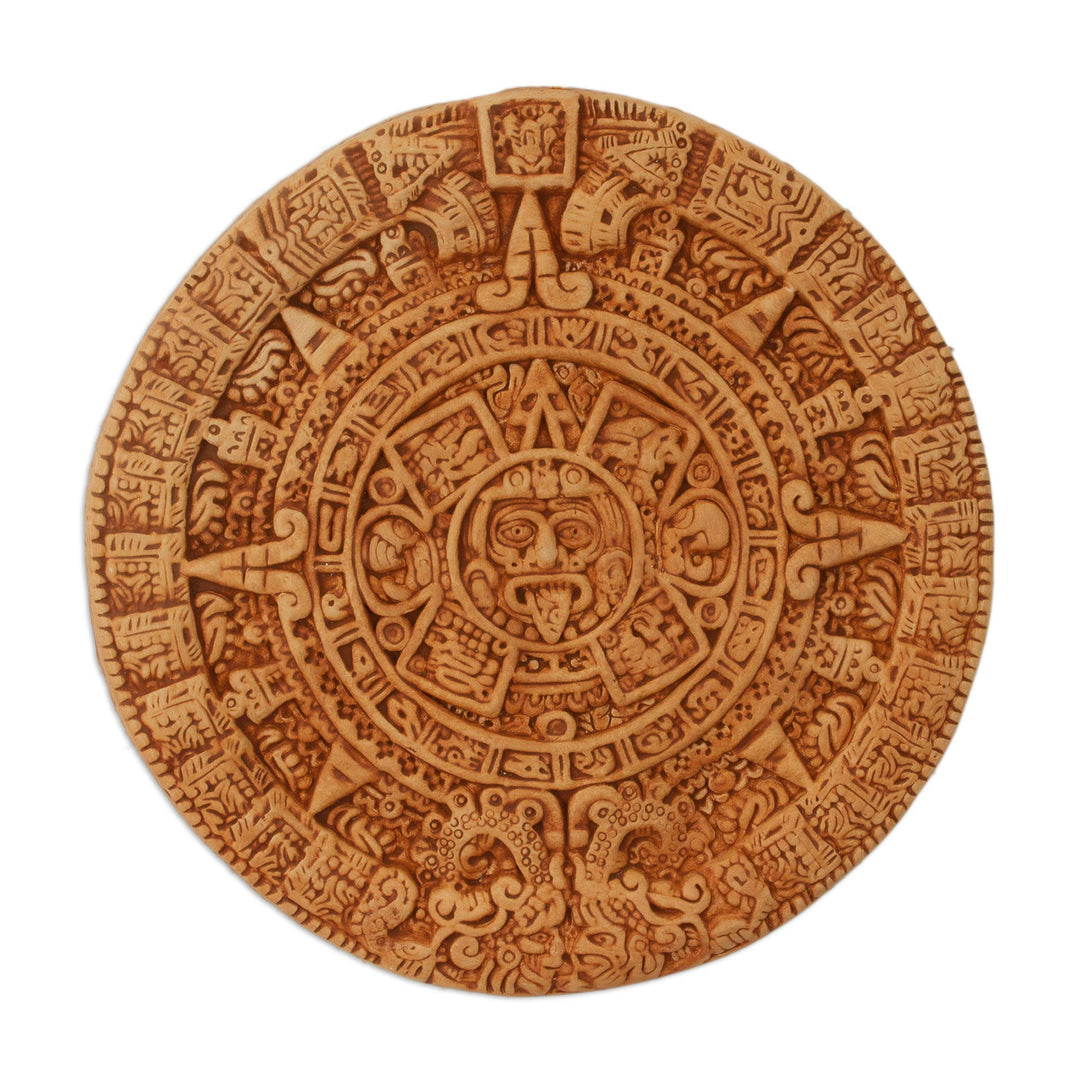 Archaeological Ceramic SunStone from Mexico - Aztec Calendar in Tan