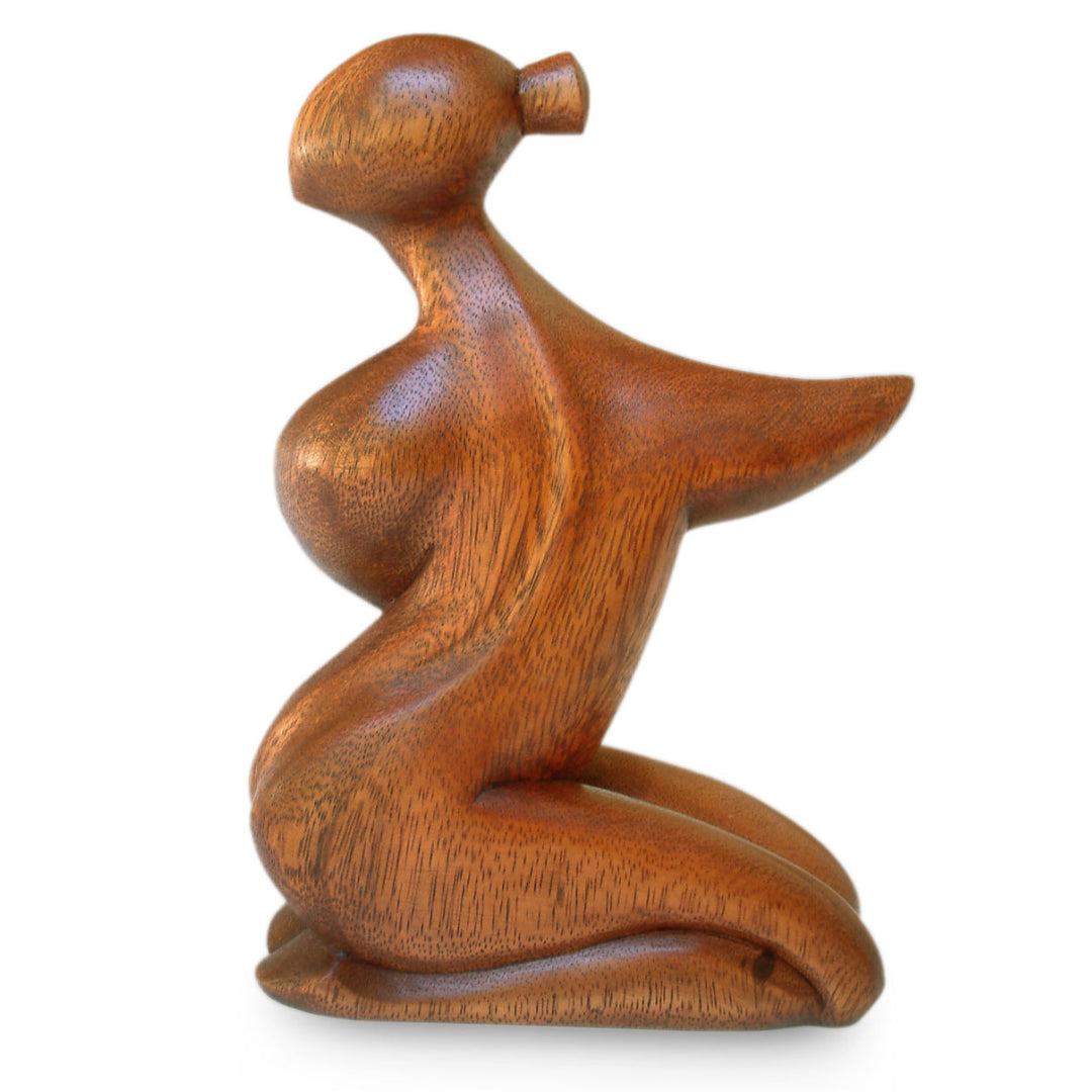 Handcrafted Mother and Child Wood Sculpture - A Mother's Love