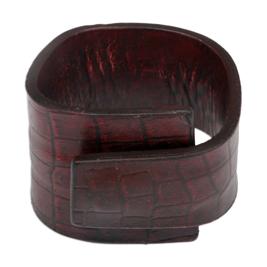 Leather Wristband Bracelet - Fearless in Red