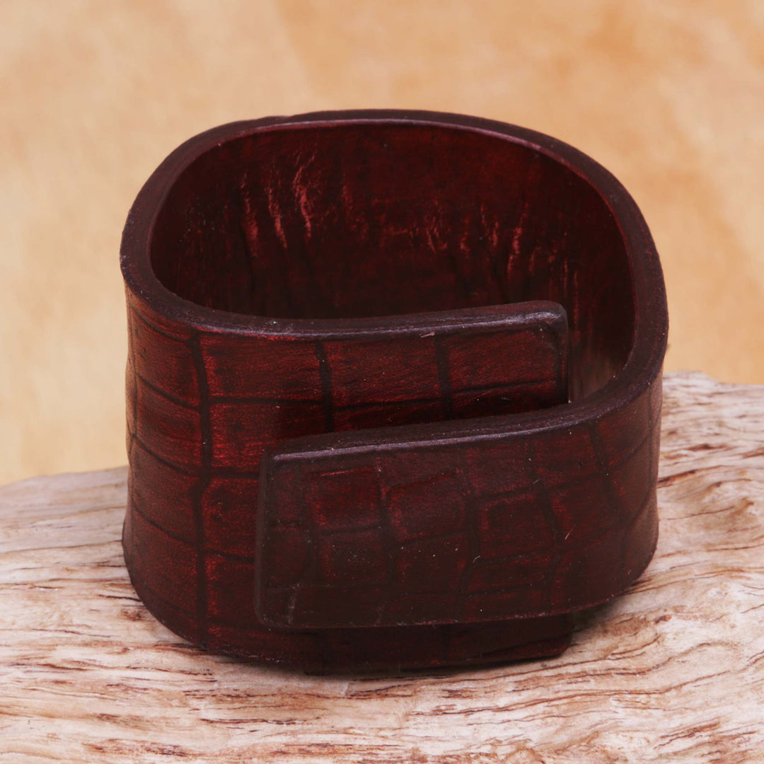 Leather Wristband Bracelet - Fearless in Red