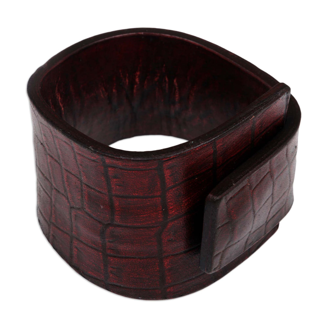 Leather Wristband Bracelet - Fearless in Red